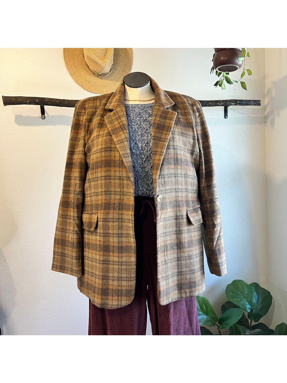 Haptics Brown Plaid Soft Single Button Blazer Jacket Size 1X NEW with tags